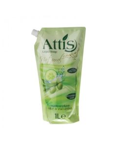 Mydło w płynie 1L ATTIS zapas folia Olive & Cucumber  Zielone